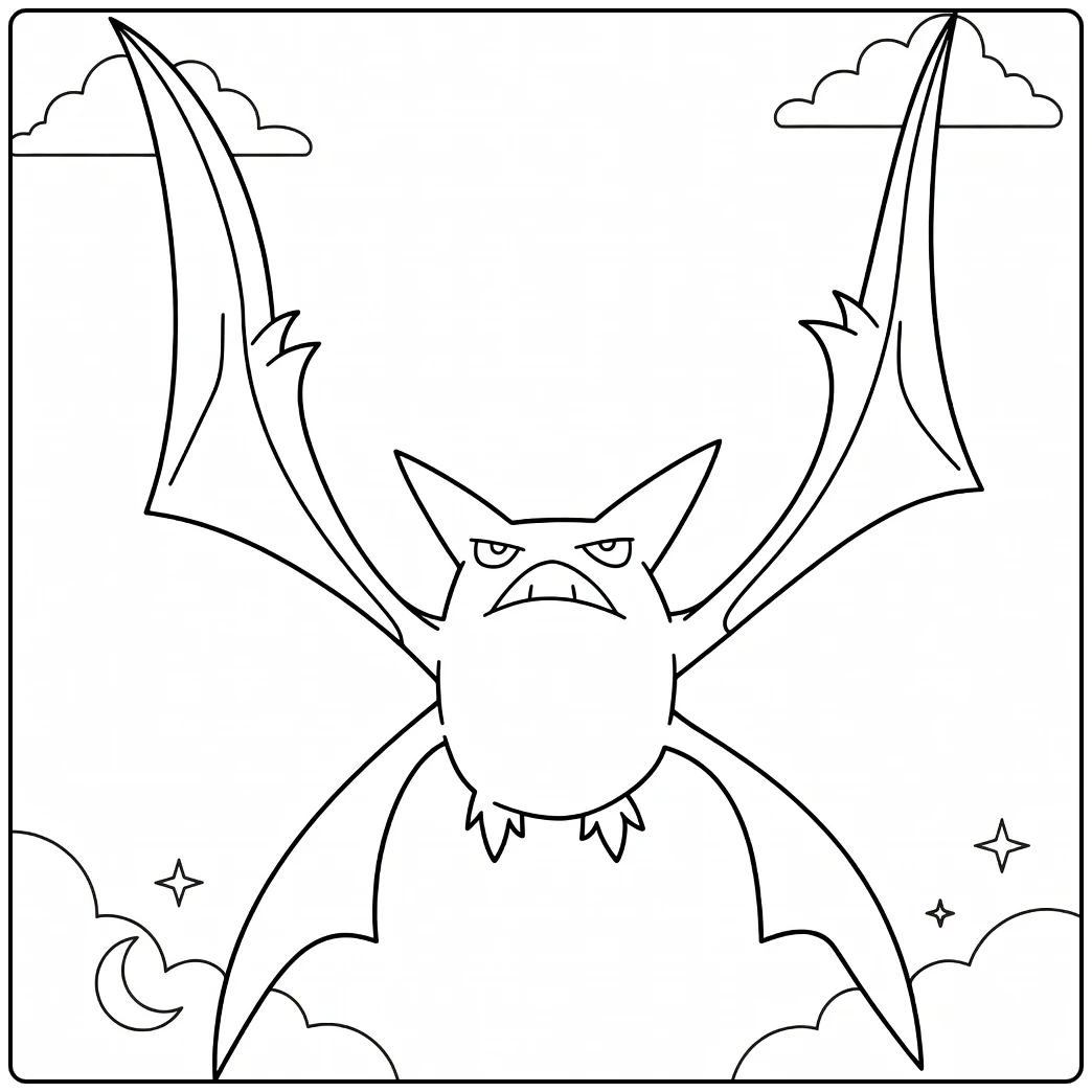 Crobat Pokemon Bat with Moon and Stars coloring page