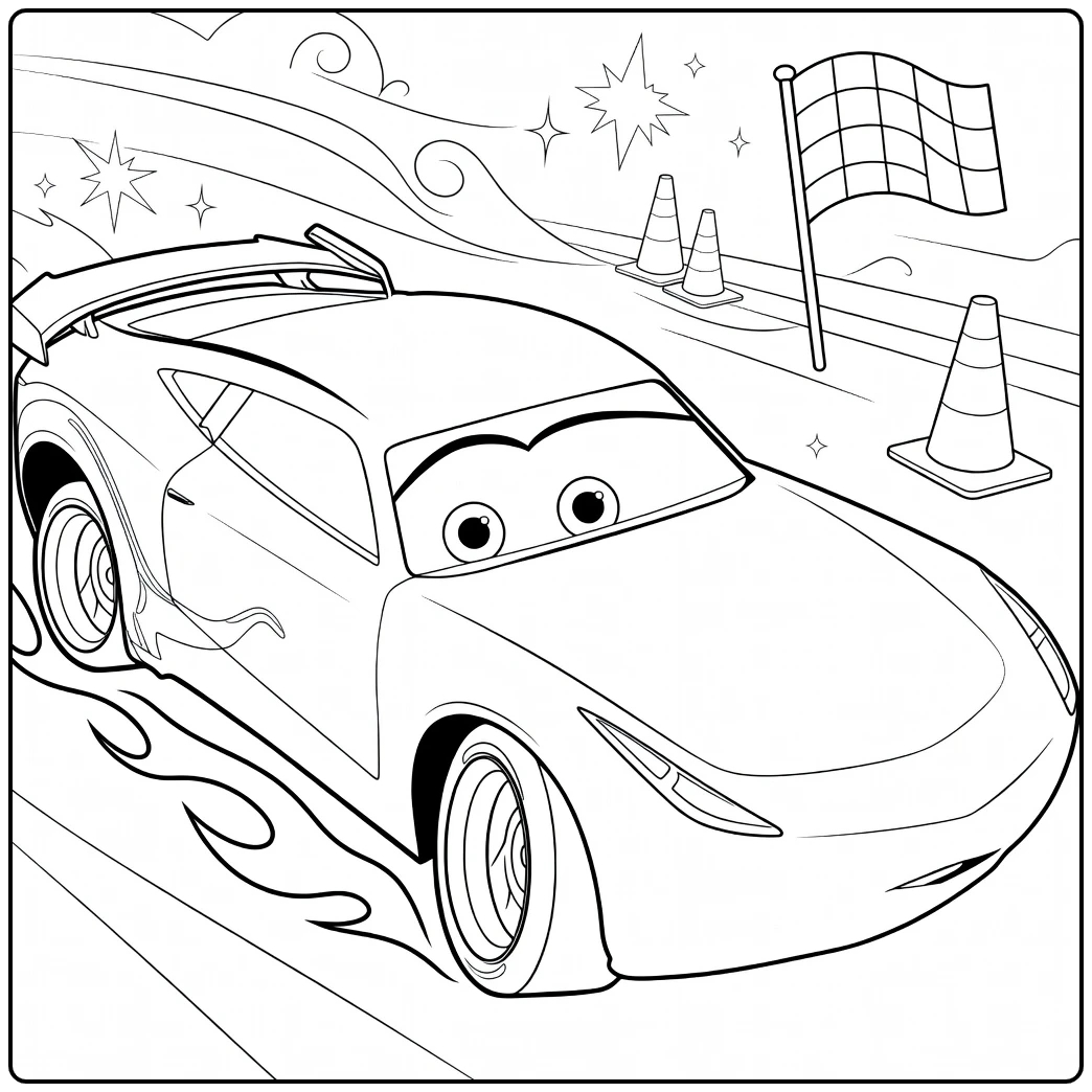 cruz Ramirez Tough Racer with Cones and Vuur coloring page