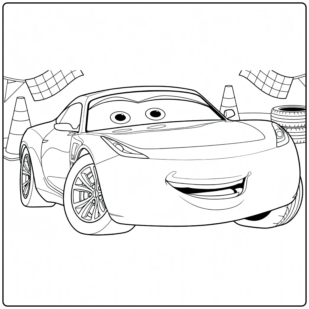 cruz Ramirez Cheerful Cars Race Car coloring page
