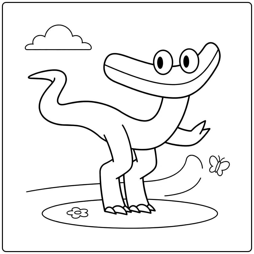 Cyan Rainbow Friends coloring page showing the character outside