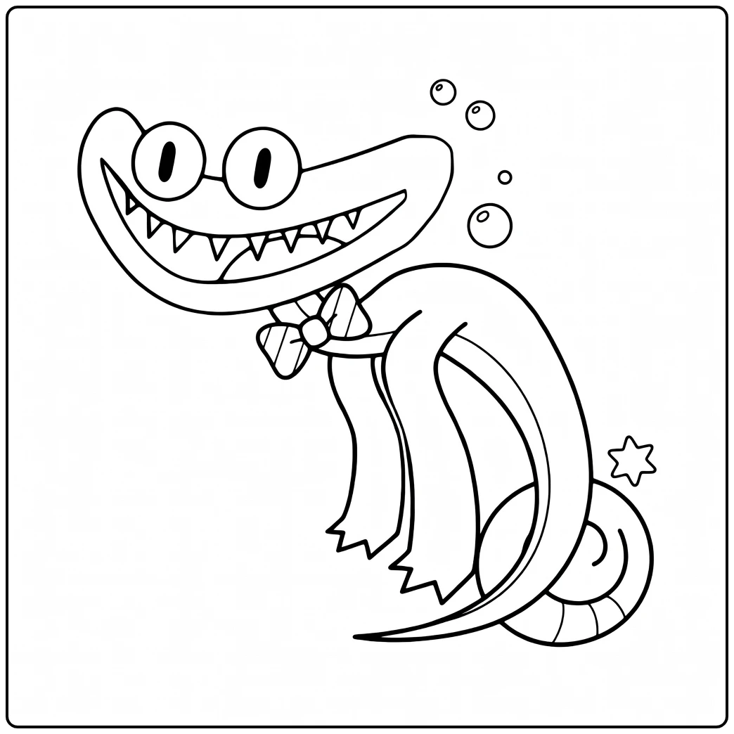 Cyan Rainbow Friends coloring page featuring the crocodile-like character