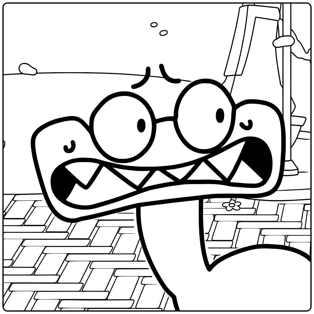 Cyan Rainbow Friends coloring page showing the wide-eyed monster