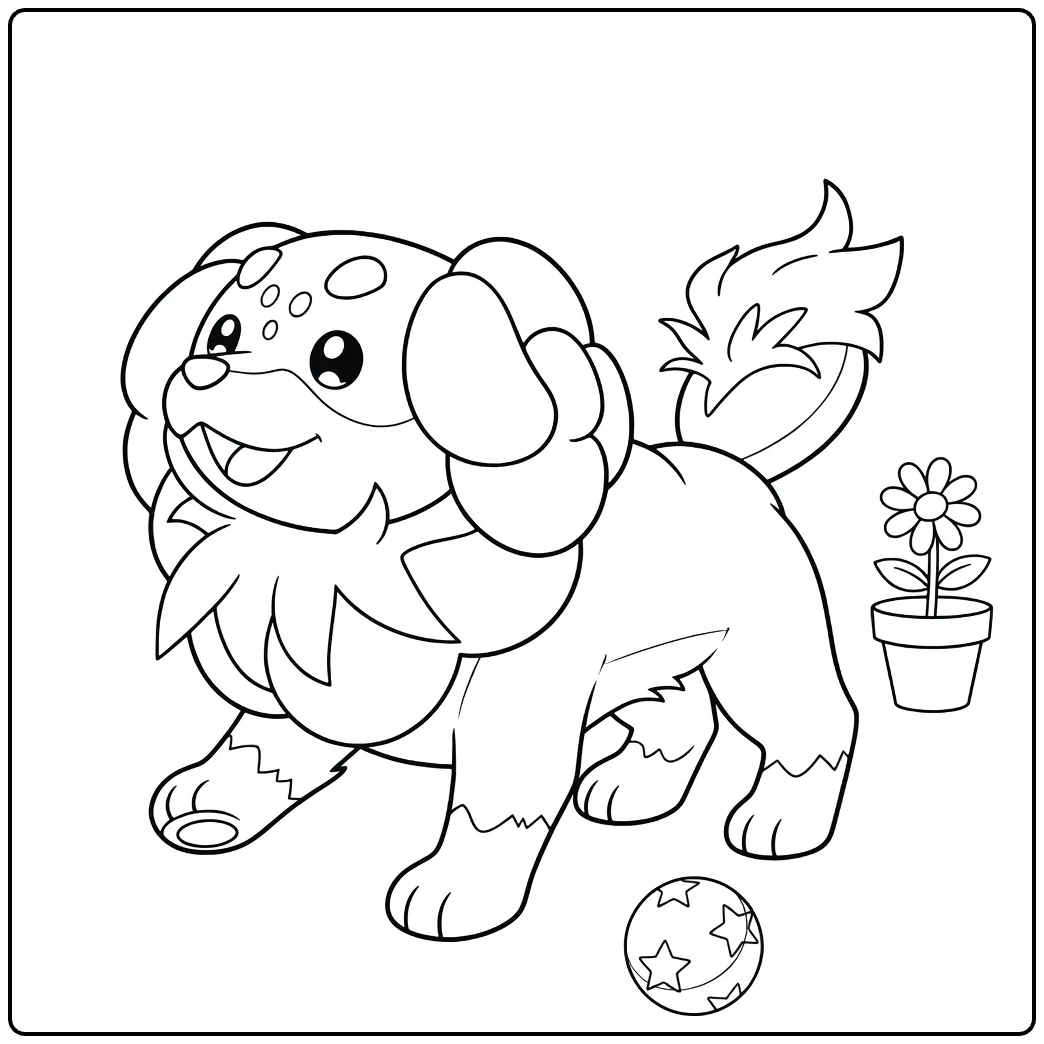 Dachsbun Playful Hond with Star Ball and Flower coloring page