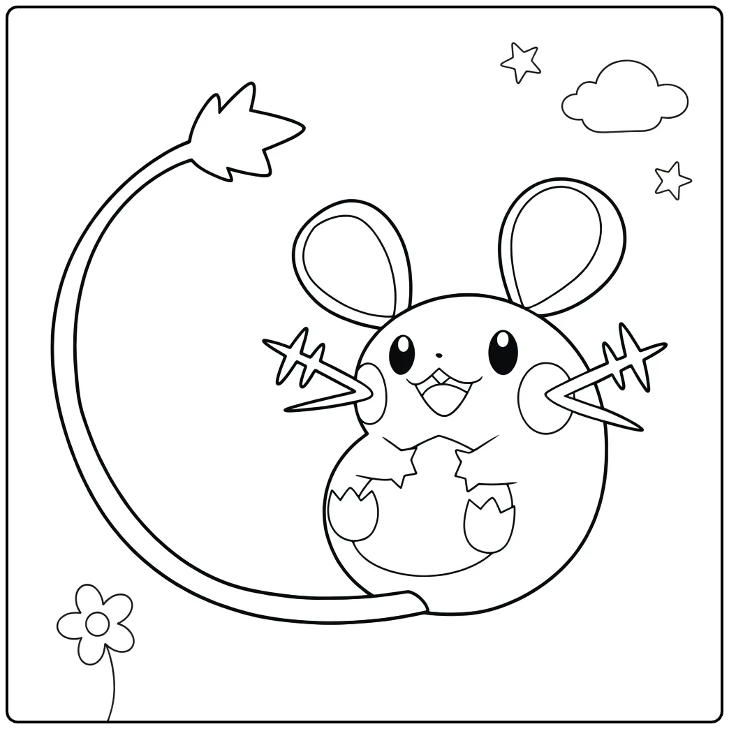 Dedenne Cheerful Mouse with Little Stars coloring page
