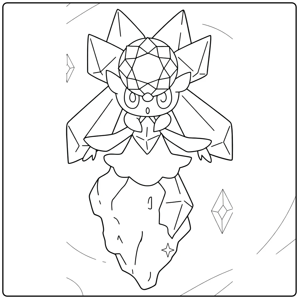 Diancie Magical Pokemon on Iceberg coloring page