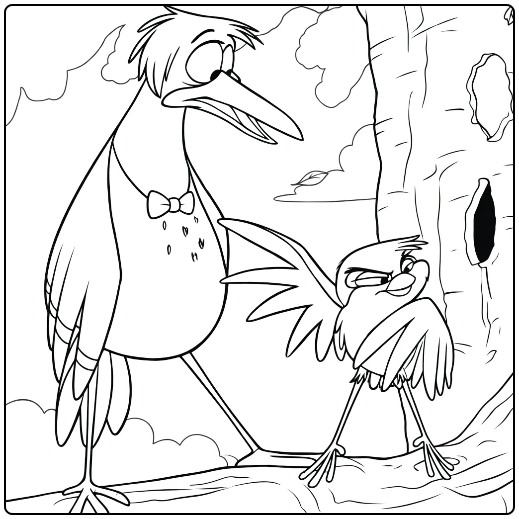 dinky Cartoon Vogels in Bos coloring page
