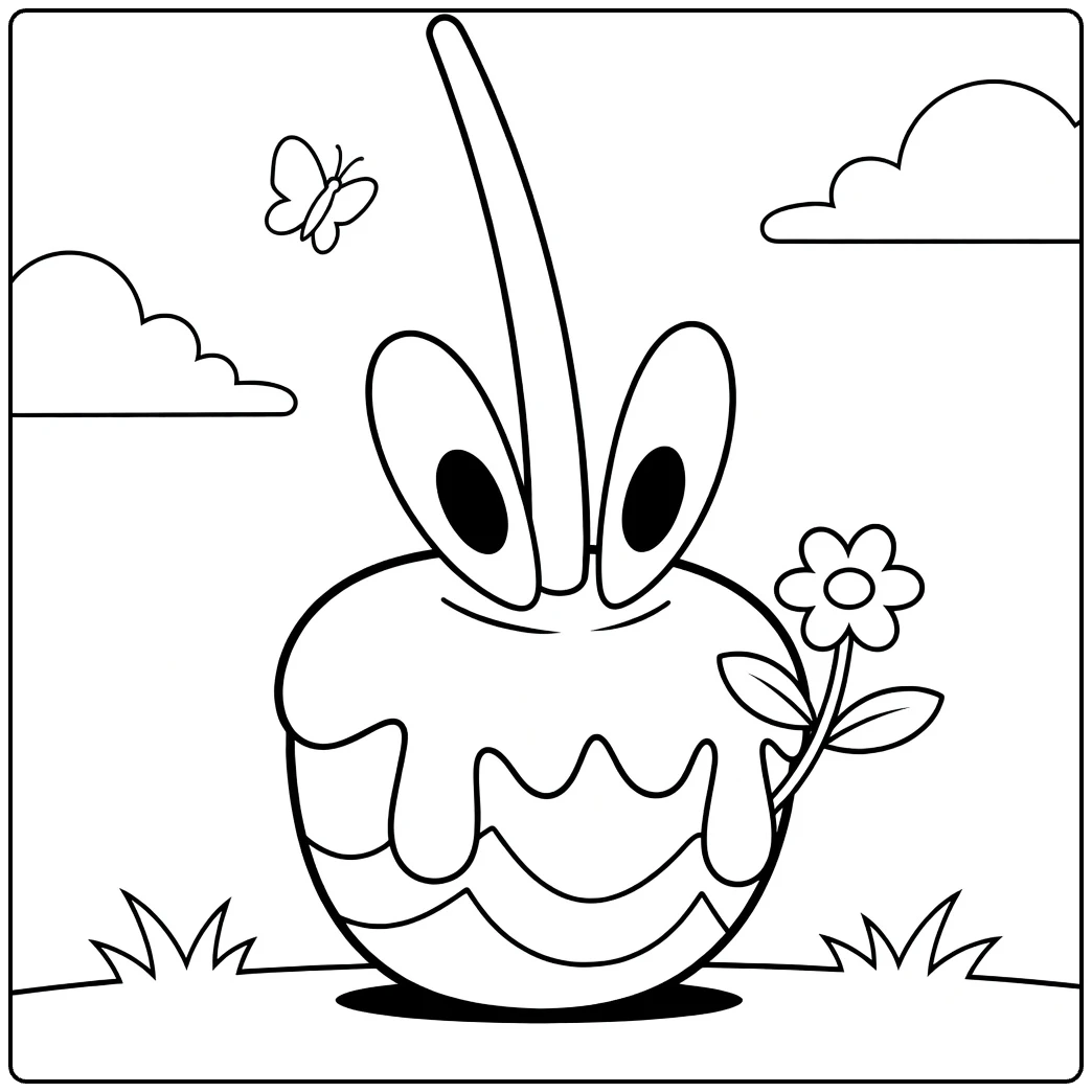 dipplin coloring page with flowers and clouds