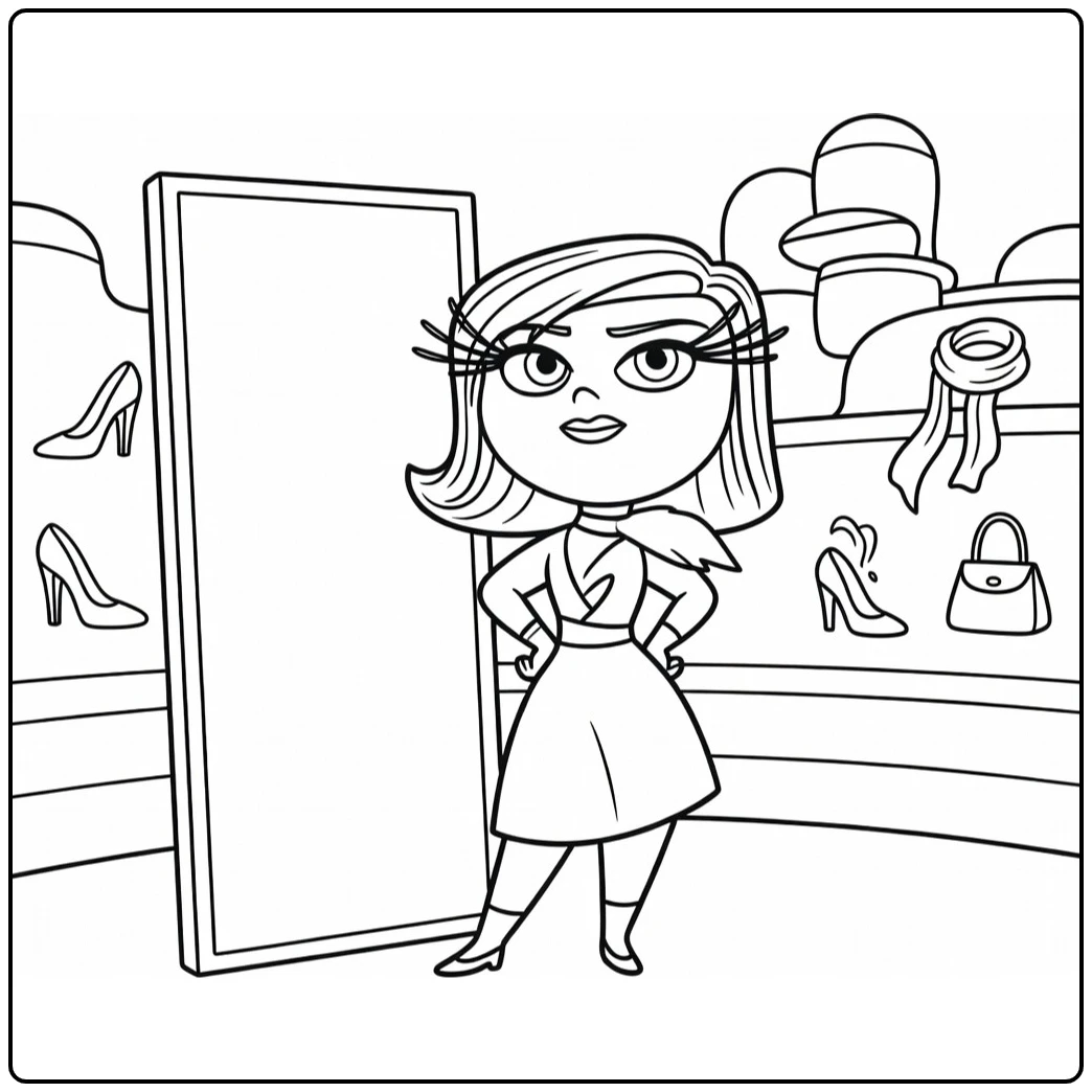 disgust Inside Out Next to a Simple Mirror coloring page