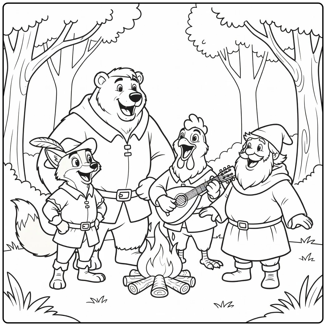 disney robin hood coloring page with little john and friends