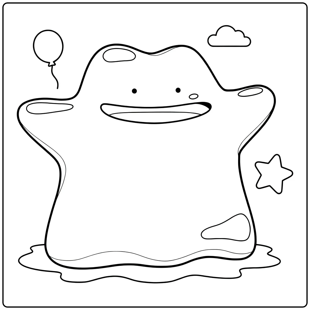 ditto Smiling Blob with Feestballon and Ster coloring page
