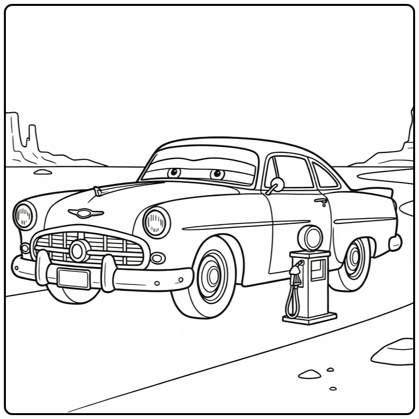 doc Hudson Geparkeerd with Brandstofpomp coloring page