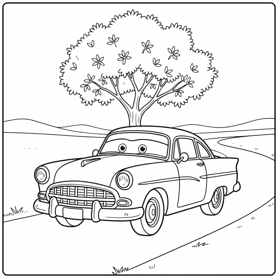 doc Hudson Geparkeerd Under Wegboom coloring page