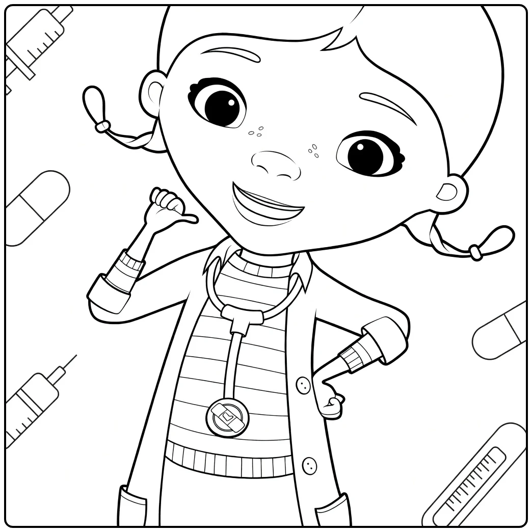 doc McStuffins Cheerful Dokter with Medische Tools coloring page