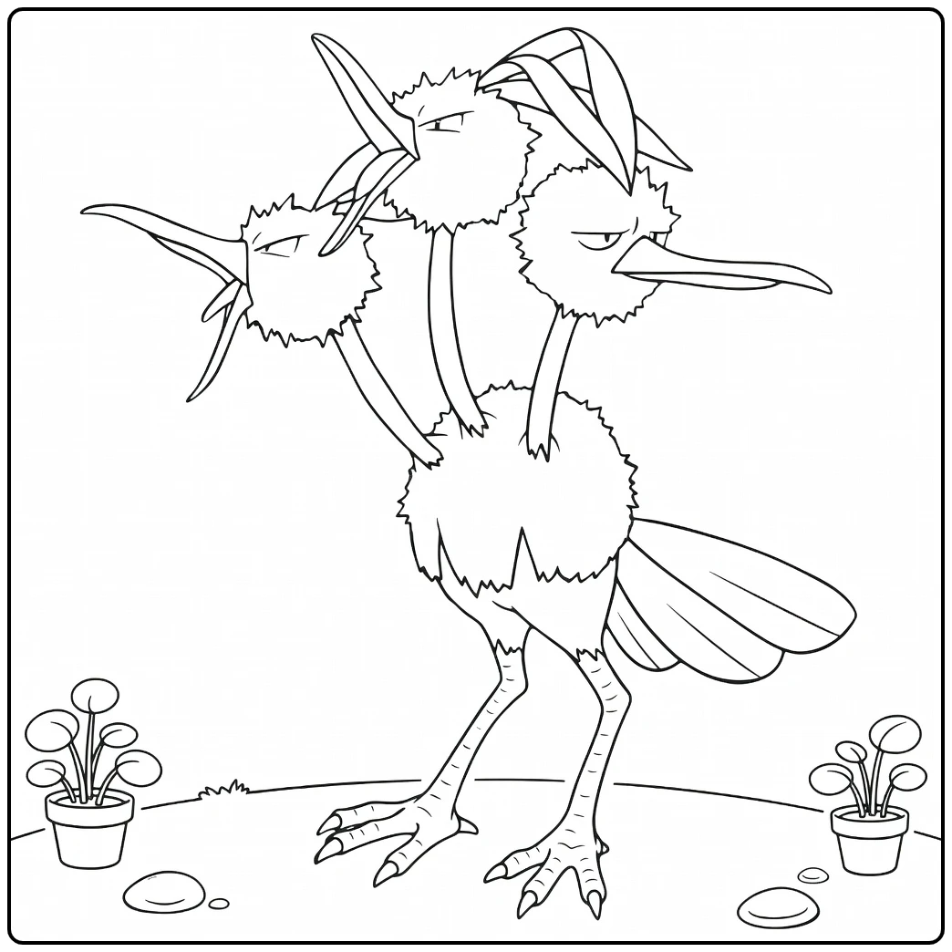 Dodrio Angry Heads and Legs coloring page