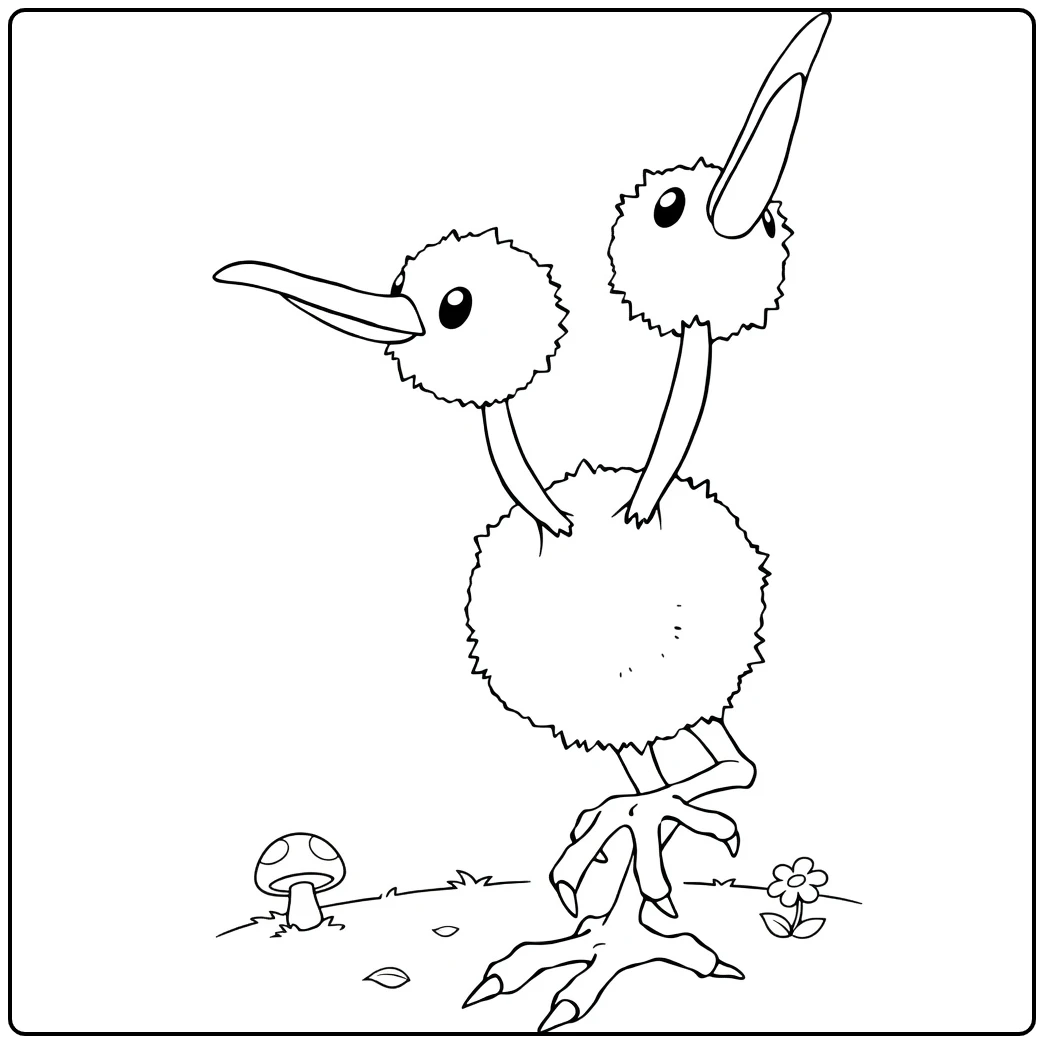 Doduo Cute Pokemon with Two Heads coloring page