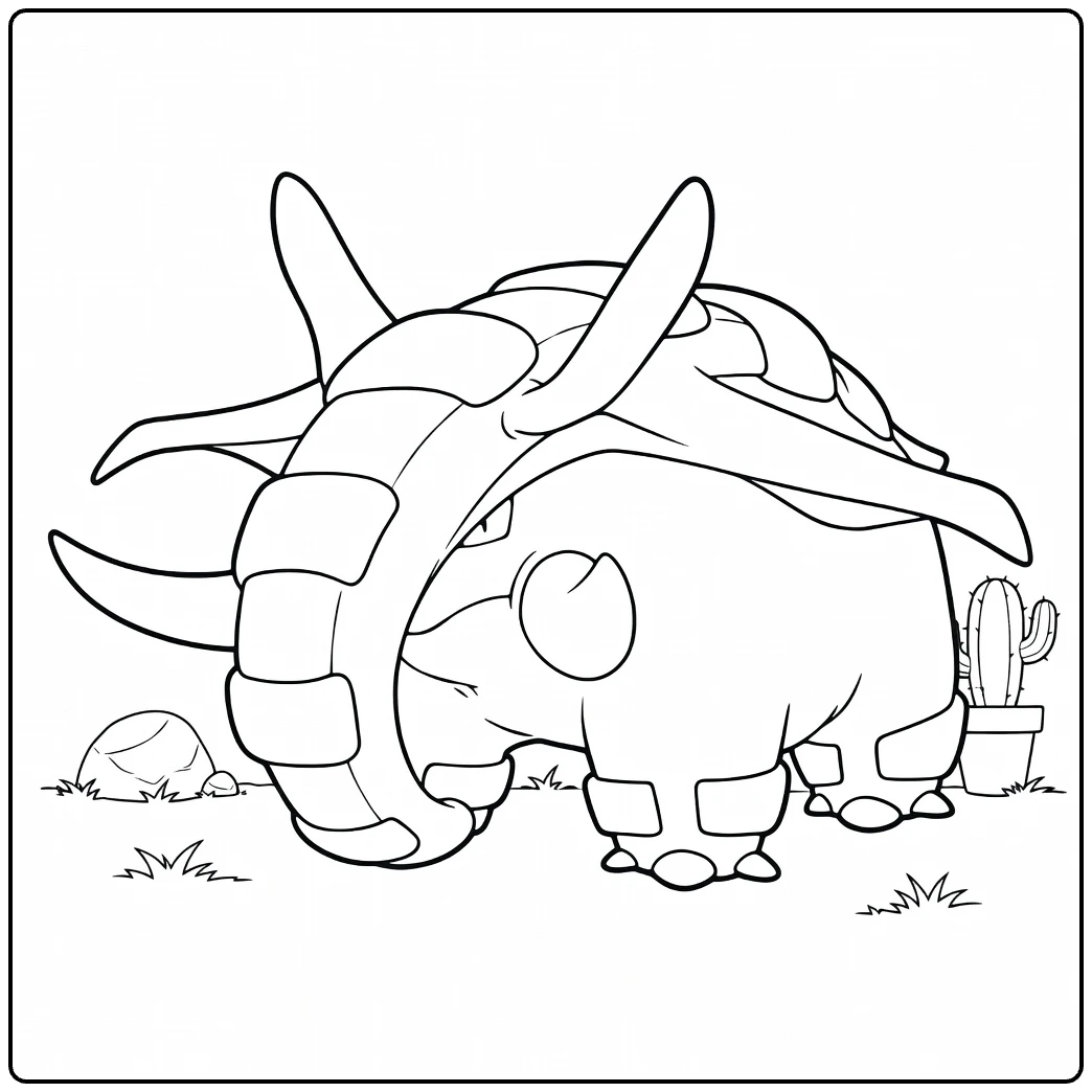 Donphan in Desert with Cactus and Rocks coloring page