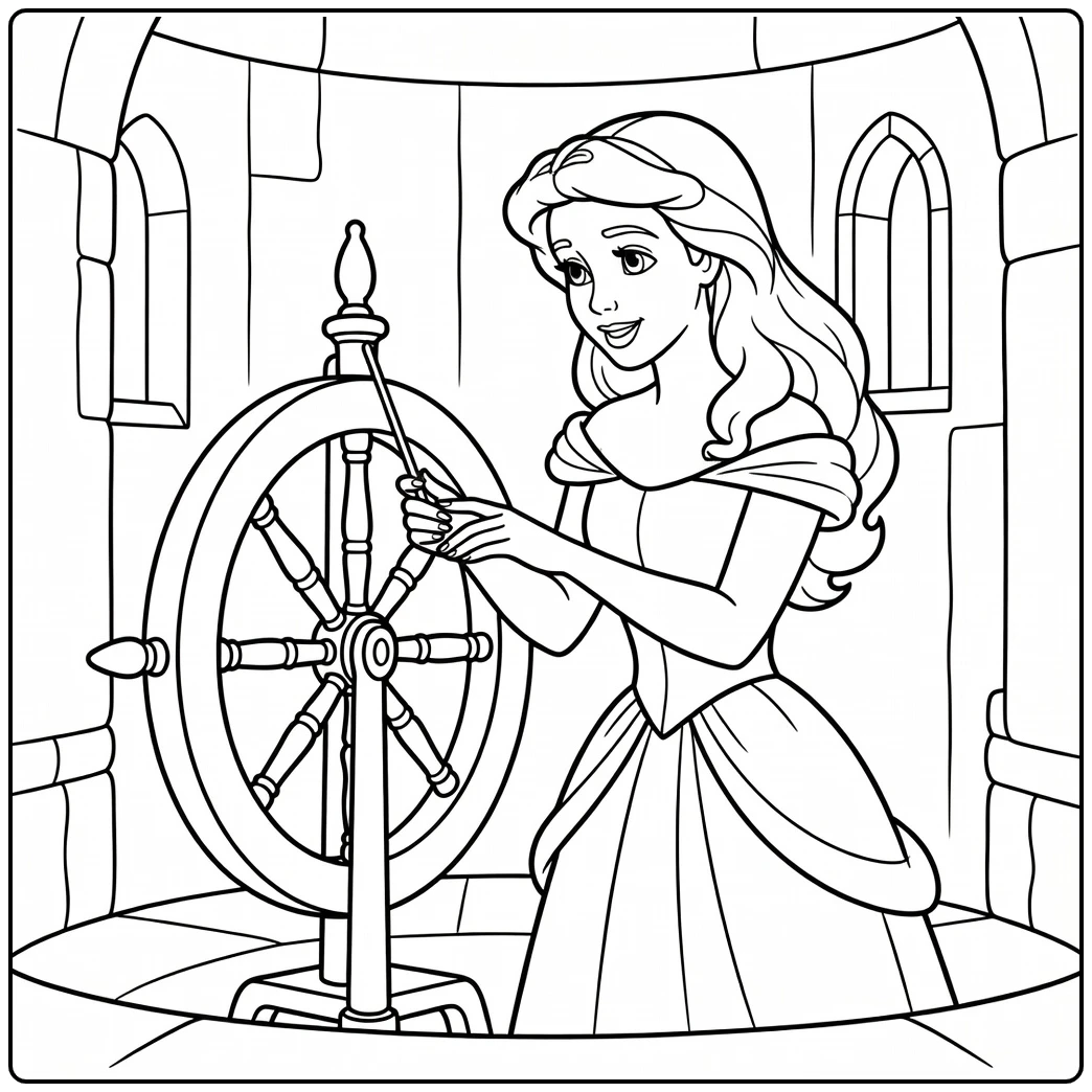 doornroosje coloring page with nieuwsgierige princess