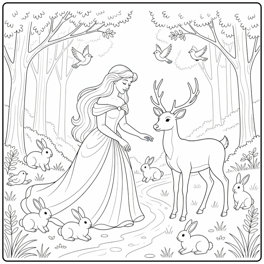 doornroosje coloring page ontmoeting with vriendelijke bosdieren