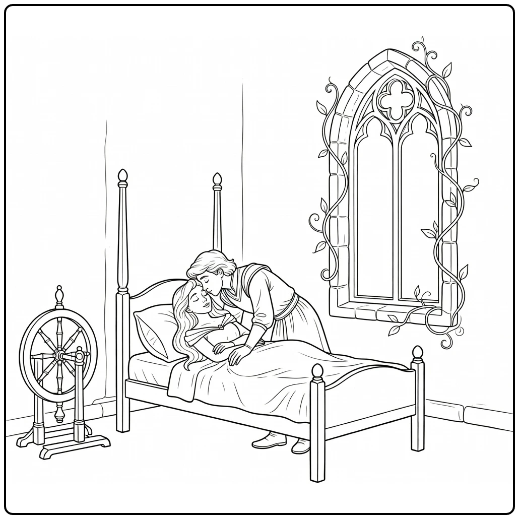 doornroosje coloring page prins kust slapende princess
