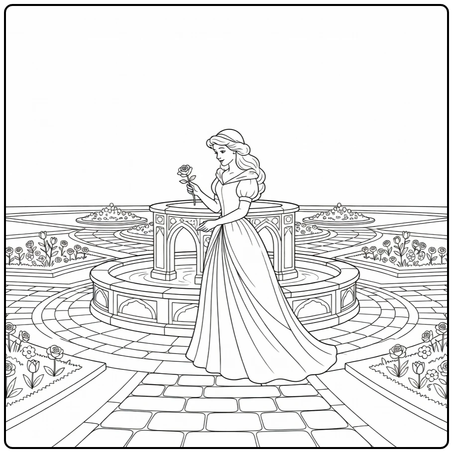 doornroosje coloring page roos and fontein in hof