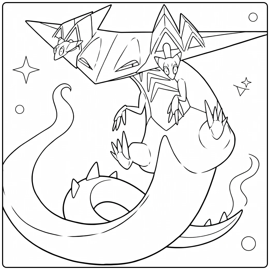 Dragapult Dreepy and Stars coloring page