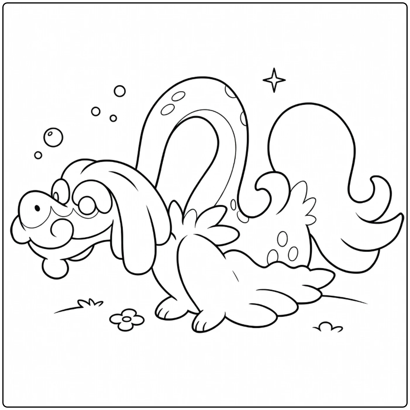 drampa coloring page with bubbles flowers and stars