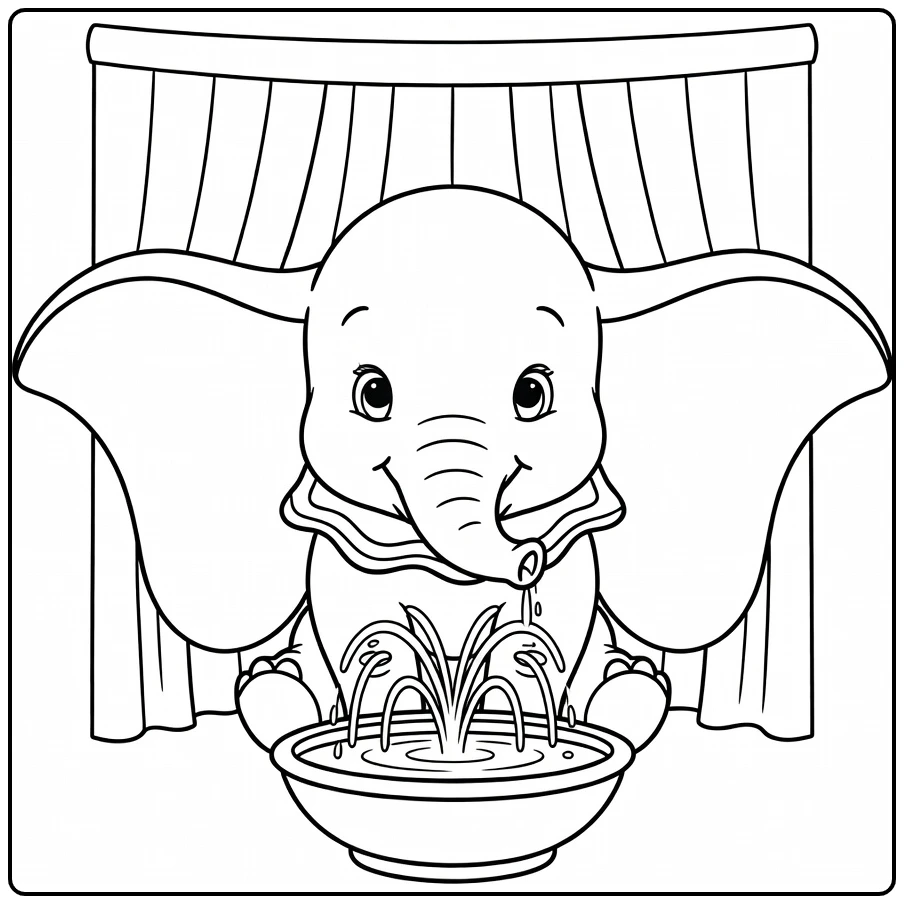 dumbo coloring page baby elephant with waterfontein circus