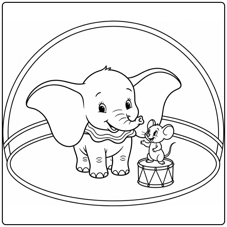 dumbo coloring page baby elephant and muis in circusring