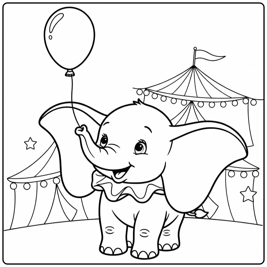 dumbo coloring page baby elephant reikt naar floating ballon