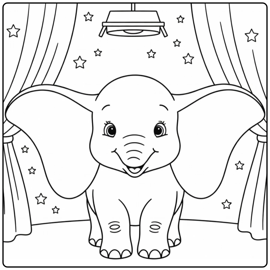 dumbo coloring page baby elephant proud oren wijd circuslicht
