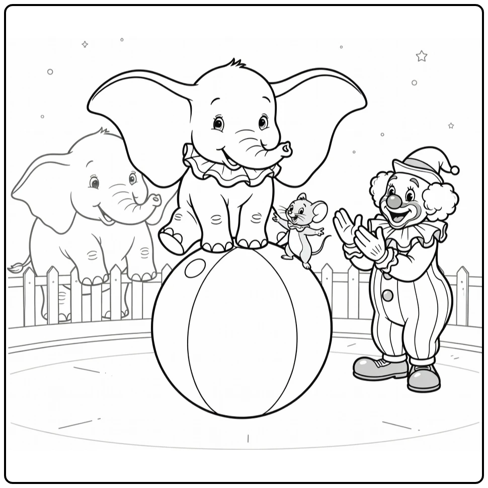 dumbo coloring page circusbal with timothy and clown