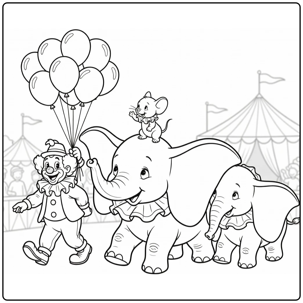 dumbo coloring page circusparade with muis and olifanten
