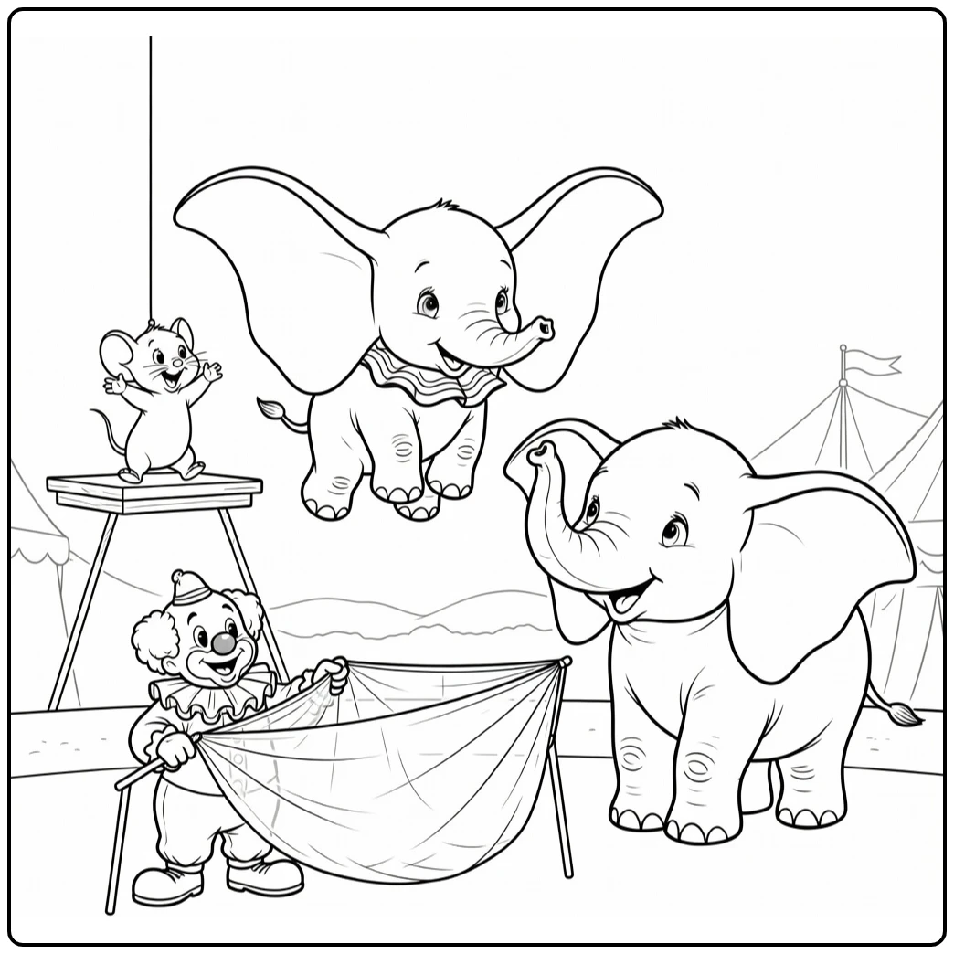 dumbo coloring page dumbo leert vliegen with hulp of friends