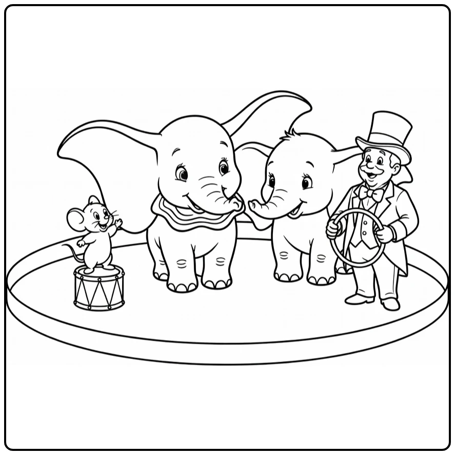 dumbo coloring page in circusring with ringmeester