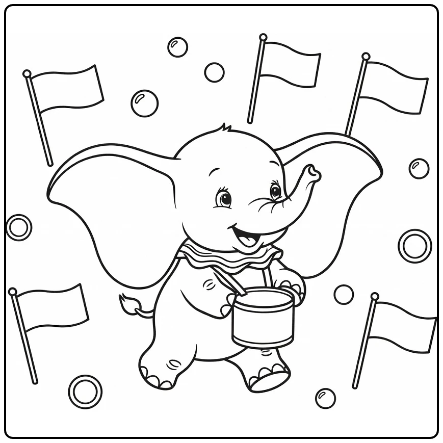 dumbo coloring page marsjerende elephant circusoptocht