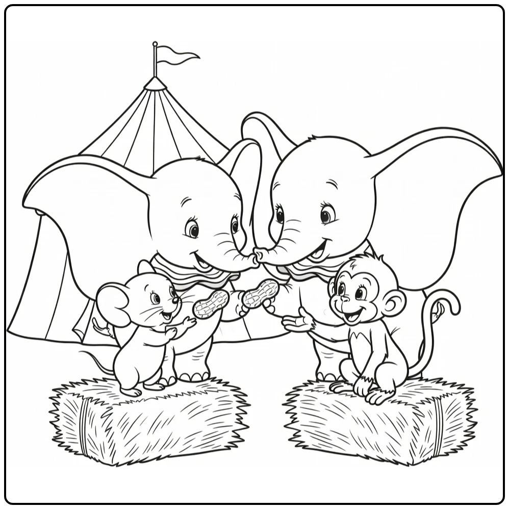 dumbo coloring page with pindas delen with hooibale tent