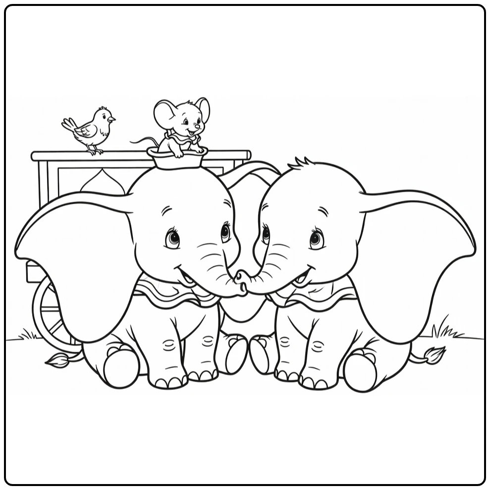 dumbo coloring page with timothy muis and vogel on wagen