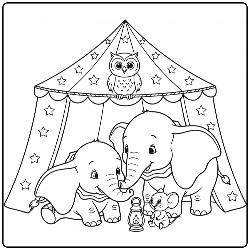 dumbo coloring page with timothy muis jumbo and owl on touw