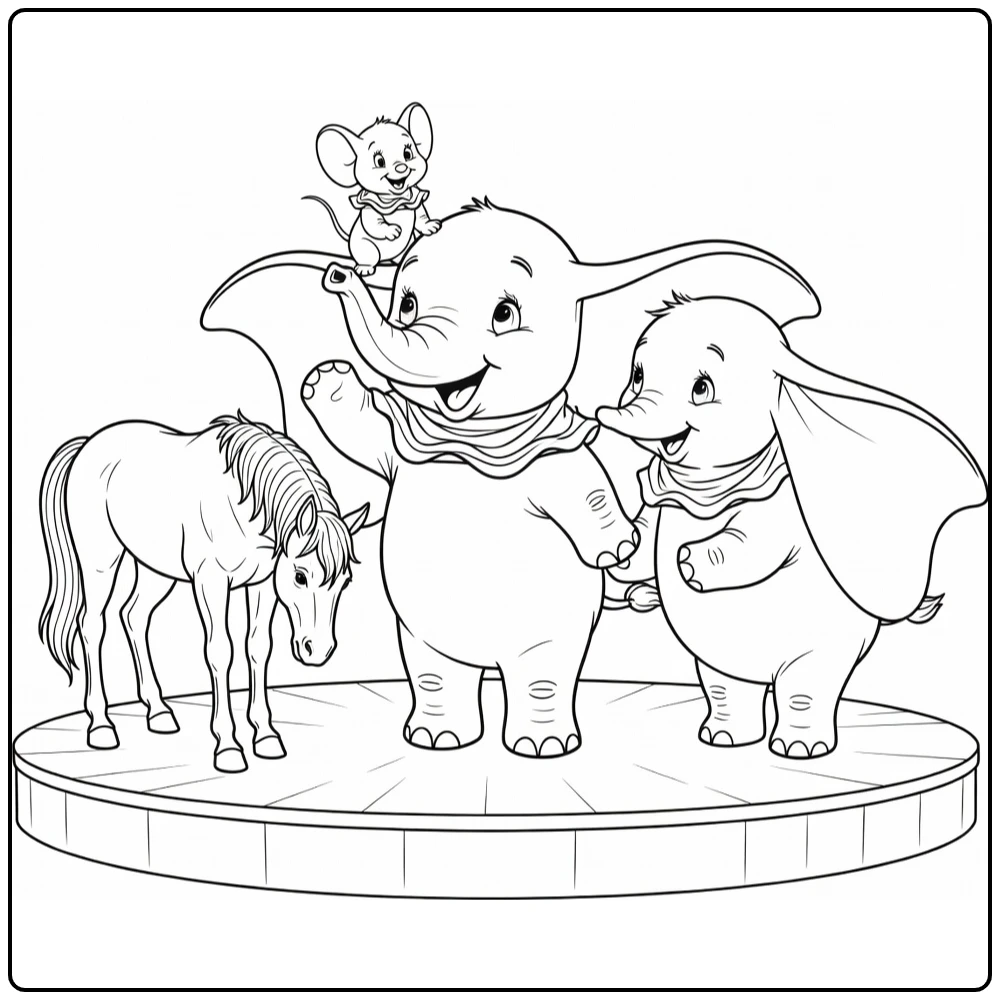 dumbo coloring page na vliegshow with muis and jumbo