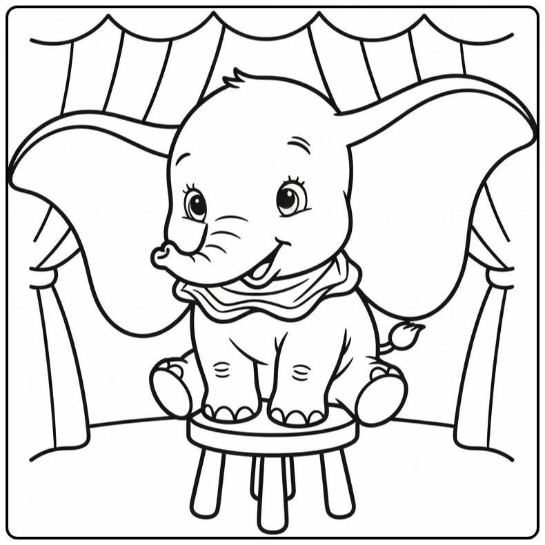 dumbo coloring page schattig olifantje on circuskrukje gordijn