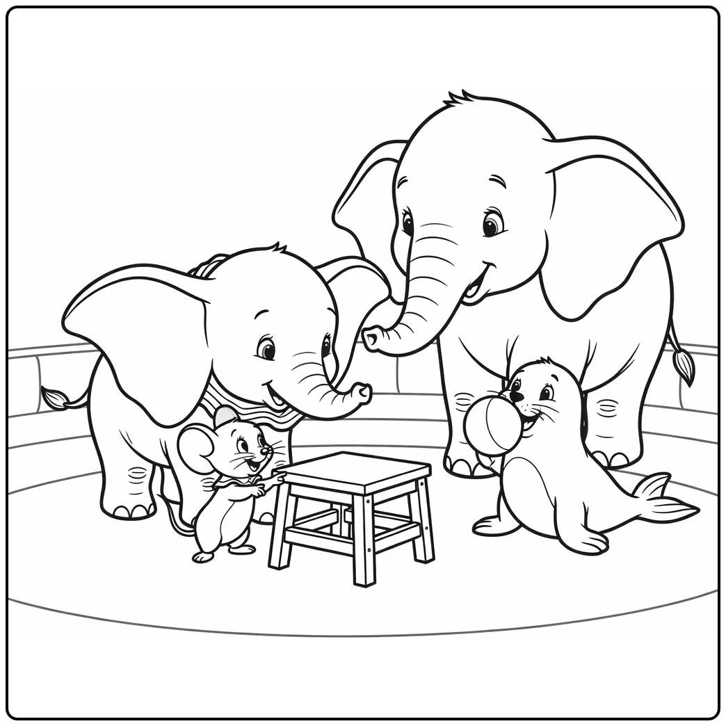 dumbo coloring page of les with muis and balancerende zeehond