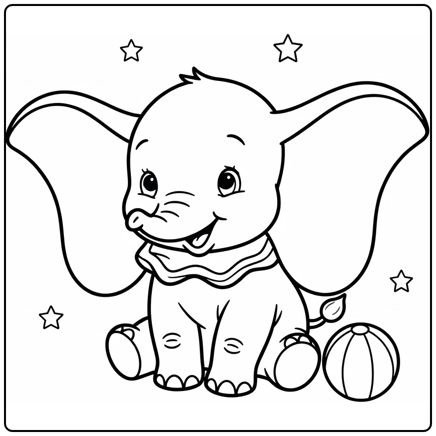 dumbo coloring page cheerful olifantje with circusbal