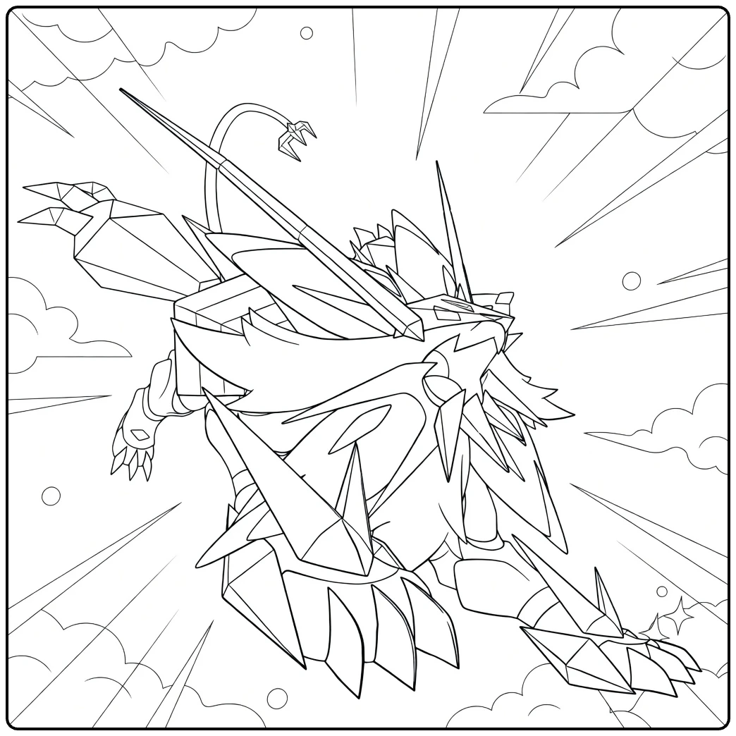 dusk mane necrozma coloring page with stars and energie