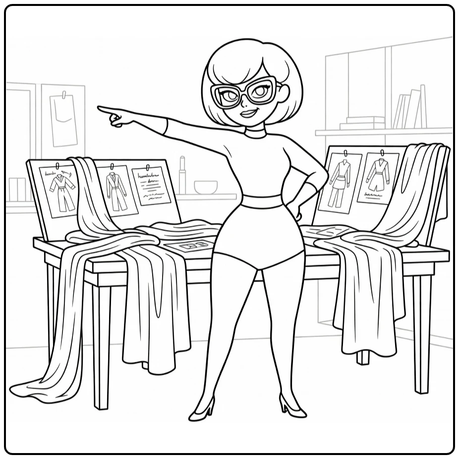 edna Mode Edna in Stijlvolle Designkamer coloring page