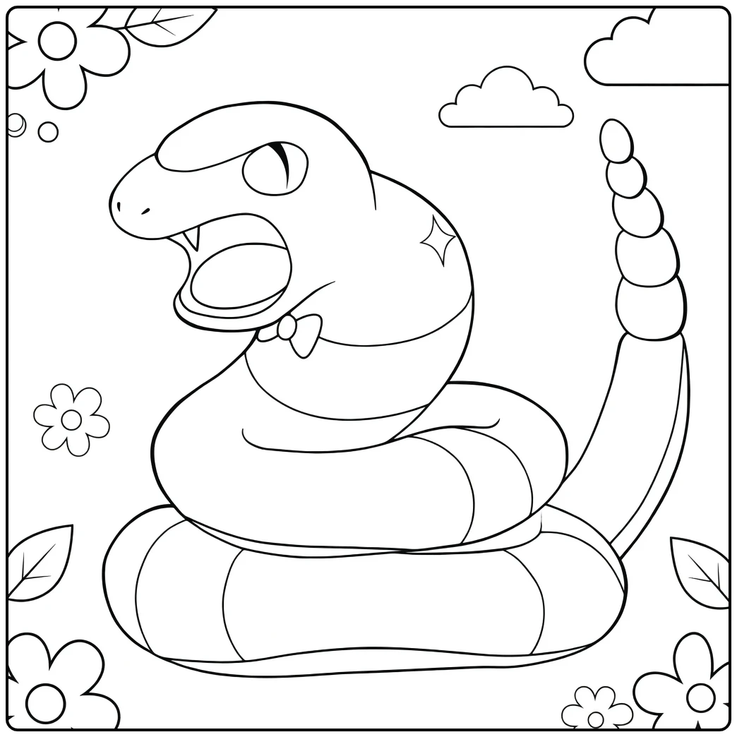Ekans Fierce Pokemon Snake with Bow coloring page