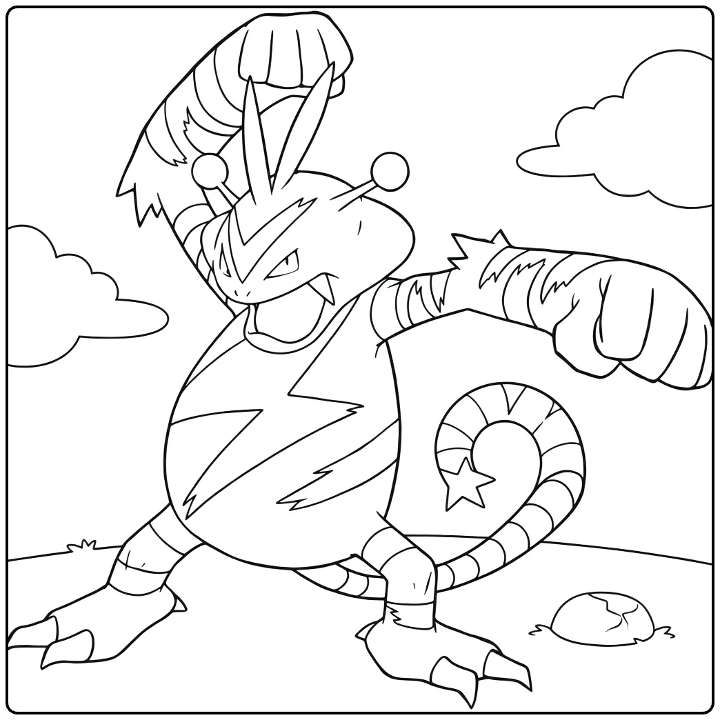 Electabuzz in Powerful Action with Lightning Bolts coloring page