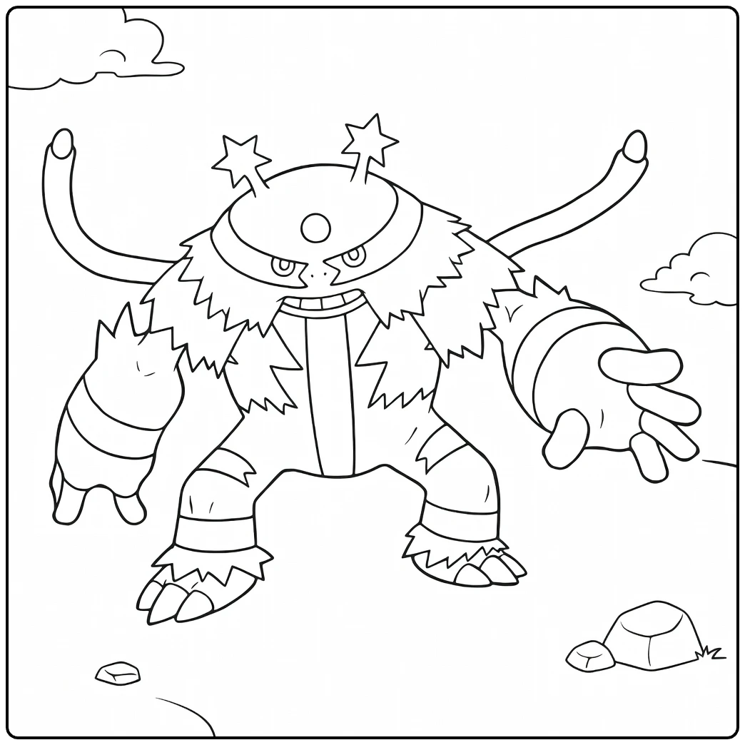 Electivire in Dynamic Pose on Rocks coloring page