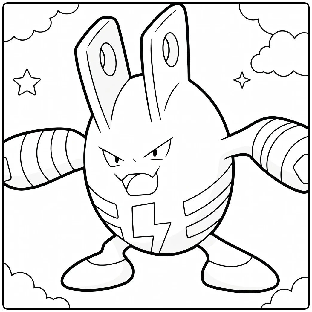 Elekid in Dynamic Pose with Stars coloring page