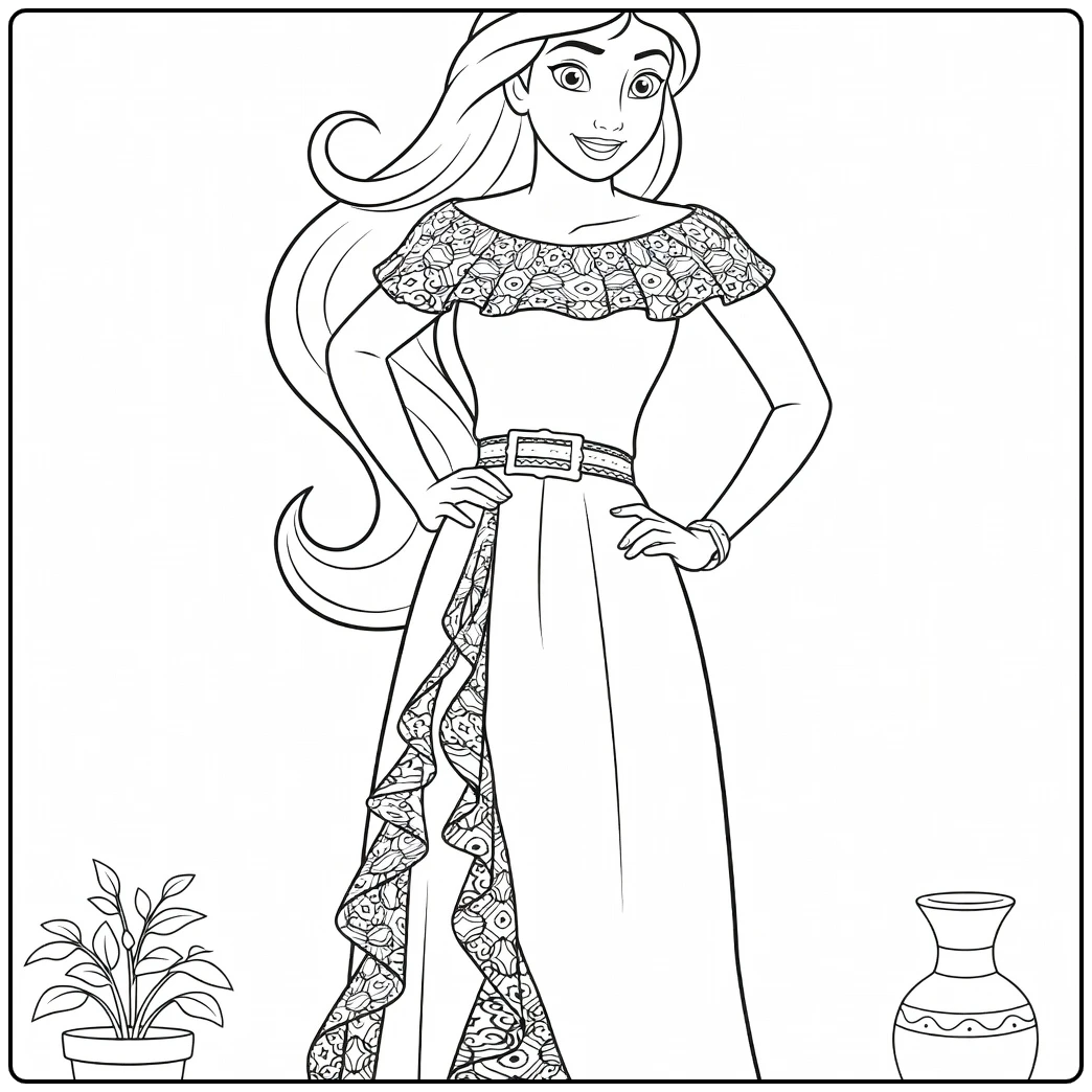 elena of Avalor Princess with Lange Haren coloring page