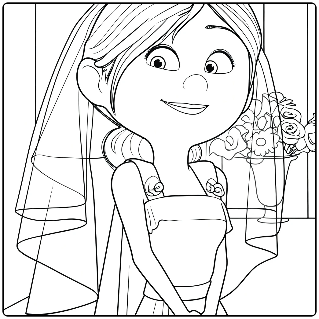 ellie Fredricksen Bruid with Bloemenvaas coloring page